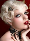 Dai Cloud Short Blonde Finger Wave Wig for Women - 1920s Curly Synthetic Heat-Resistant, Side Part, Rose Mesh Cap