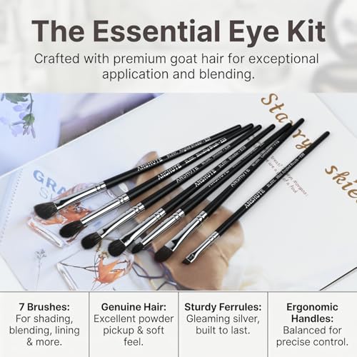 7-Piece Natural Goat Hair Eye Makeup Brush Set with Handle Labels