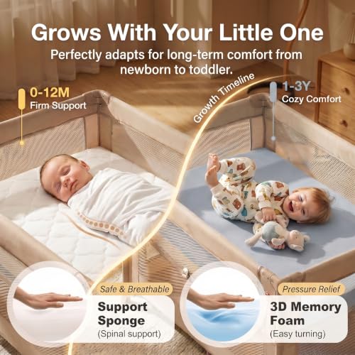 Pack and Play Mattress - Dual Sided Memory Foam, 38x26x3 Inch, Gray & White