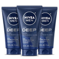 NIVEA MEN Deep Clean Face Wash & Scrub with Charcoal - Pack of 3, 2.5 fl oz each