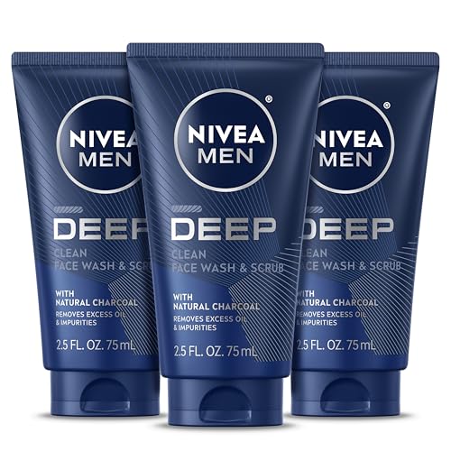 NIVEA MEN Deep Clean Face Wash & Scrub with Charcoal - Pack of 3, 2.5 fl oz each