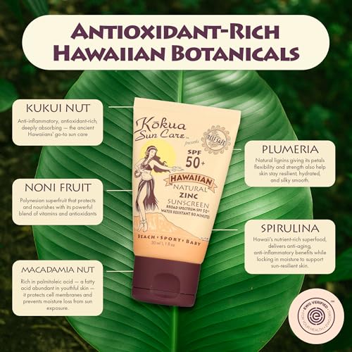 Kokua Sun Care Hawaiian Reef Safe Sunscreen SPF 50 | 1 oz - 3 Pack | Zinc Oxide | Mineral Sunscreen | Face & Body | Moisturizing Sun Protection | Water Resistant | Chemical Free | Natural Ingredients