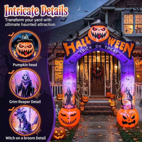 10 FT Halloween Inflatable Archway with Built-in LED Lights for Outdoor Yard Decor