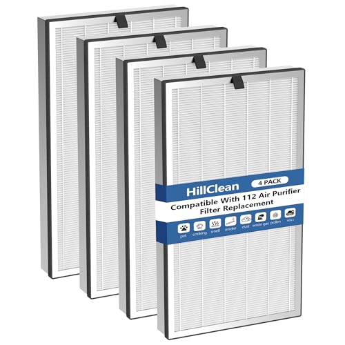HillClean 4 Pack Replacement HEPA & Activated Carbon Filters for MA Series 112 Air Purifier