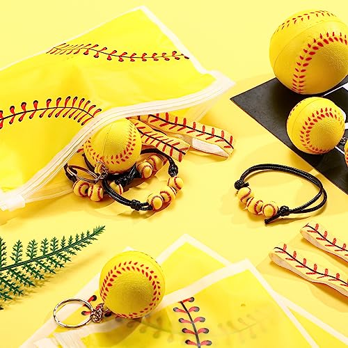 Hicarer 48 Pcs Softball Teams Gifts Softball Party Favors Supply Set Women Cosmetic Bag Keychain Hair Scrunchies Bracelets(Stylish Style)