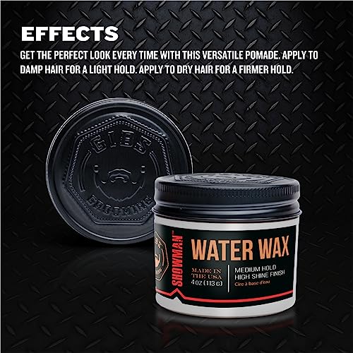 GIBS Water Wax, SHOWMAN-Medium Hold, Healthy High Shine, Water Based, made in USA, 4oz
