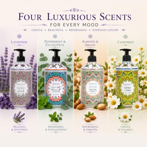 Liquid Hand Soap Gift Set with Lavender, Almond & Argan, Peppermint & Eucalyptus, Camomile - 4 x 24.6 fl oz