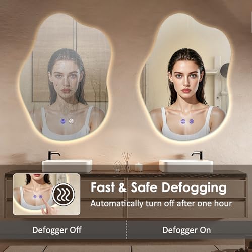 Irregular Cloud-Shaped Backlit LED Bathroom Mirror 30" x 20" - Dimmable, Anti-Fog