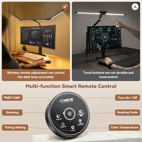 Pzloz Dark Black LED Desk Lamp with Clamp, 4 Adjustable Heads, Dimmable & Remote Control
