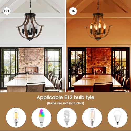 Dark Wood Grain 4-Light Farmhouse Pendant Light Fixture - Rustic Ceiling Chandelier