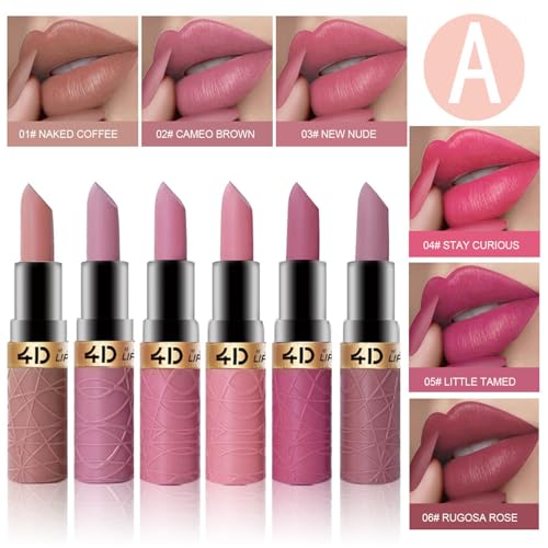 BONNIE CHOICE 6Pcs Matte Lipstick Set, Brown Nude Pink Purple Rose Red Matte Lipstick Sets for Women Velvet Lipstick Long Lasting Waterproof 24 Hours Lip Stick Makeup Valentine's Day Gift Sets (A)