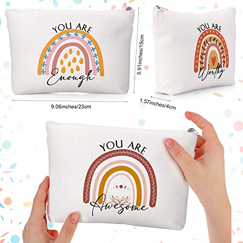 Coume 30 Pcs Inspirational Canvas Makeup Bags Bulk Employee Appreciation Gift for Women Motivational Cosmetic Bags with Zipper Boho Makeup Pouch Christmas Gift for Travel Coworker Teacher(Rainbow)
