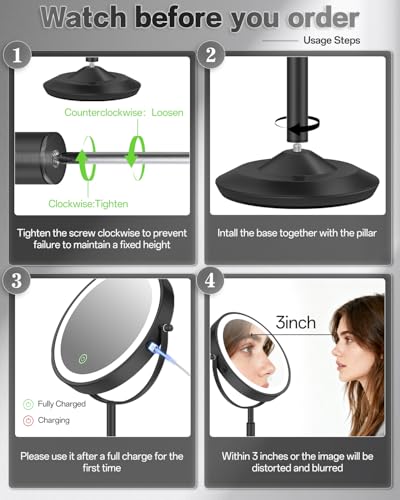 VFD 8'' 30X/1X Magnifying Lighted Makeup Mirror with Adjustable Stand