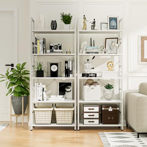 NUMENN White 5-Tier Tall Freestanding Bookcase - Modern Open Storage Shelf