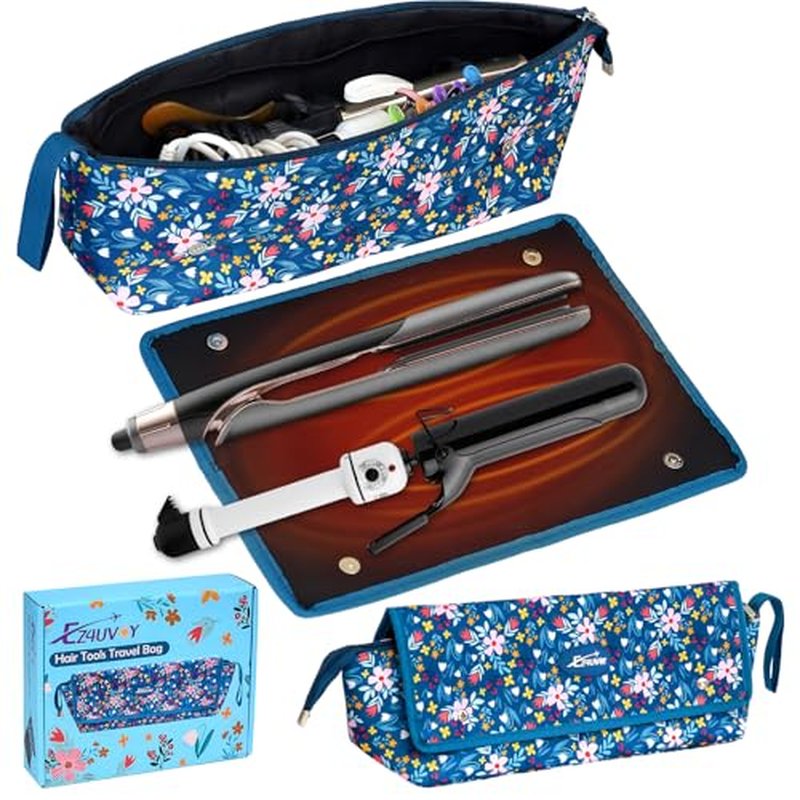Hair Tools Travel Bag with Removable Heat Resistant Mat, Travel Hair Bags Organizer for Hot Tools, Portable Travel Carrying Case for Flat Irons, Straighteners, Curling Iron