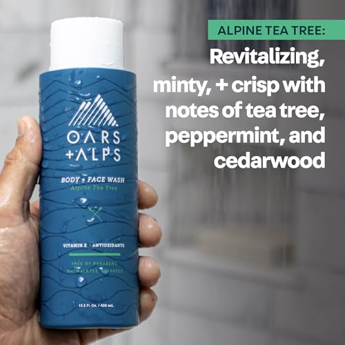 Oars + Alps Men's Body & Face Wash - Alpine Tea Tree Scent, 13.5 Fl Oz, 2 Pack