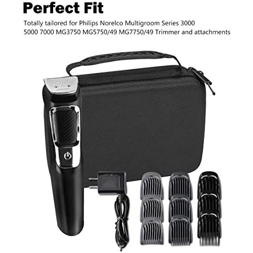 ProCase Hard Travel Case for Norelco Multigroom Series 3000 5000 7000 MG3750 MG5750/49 MG7750/49 Men's Electric Trimmer Shaver and Attachments -Black