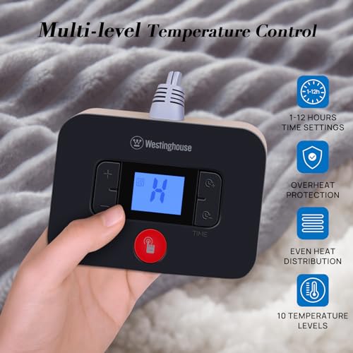 Westinghouse Twin Electric Blanket Light Grey 62x84 Inch Flannel Sherpa Safe Heated