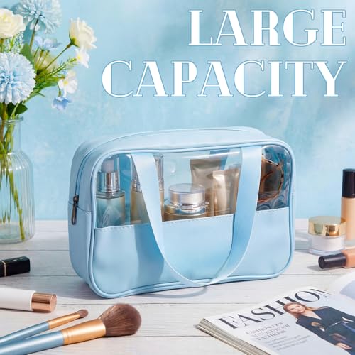 Translucent Makeup Bag Set - Blue Travel Organizer 9 Pcs - Waterproof