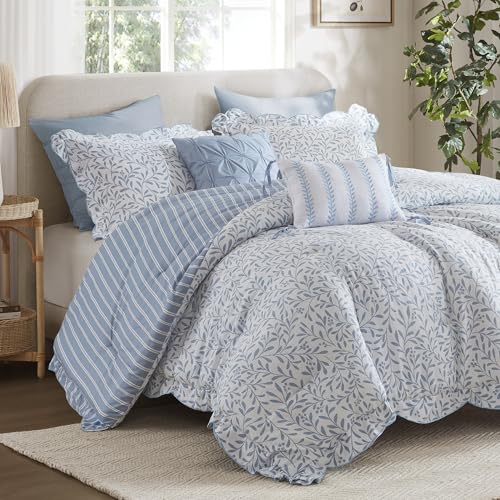 Madison Park Blue Floral Reversible King Comforter Set 5PC Bedding