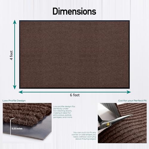 Heavy Duty Entry Floor Mat 4 x 6 Feet Brown Waterproof Indoor Outdoor Commercial