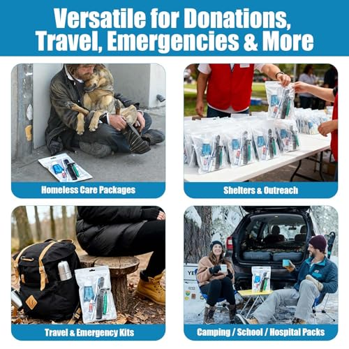 Homeless Care Package Supplies Bulk 8-in-1 Hygiene Kits - 30 Pack, Individually Packed, Travel-Size