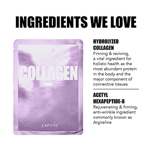 LAPCOS Hyaluronic Acid and Collagen Sheet Mask Set, (10-Pack) Daily Sheet Masks with Hyaluronic Acid and Collagen, Anti-Aging Duo to Treat and Renew Skin, Korean Beauty Favorites