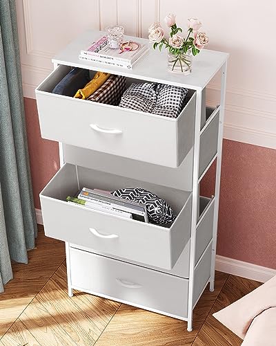Tall Fabric Dresser with 5 Drawers - Wide White Vertical Storage Organizer