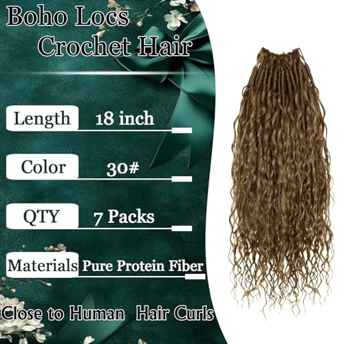 AIBEO 18 Inch Boho Faux Locs Curl Crochet Hair 7 Pack Pre-Looped Goddess Style