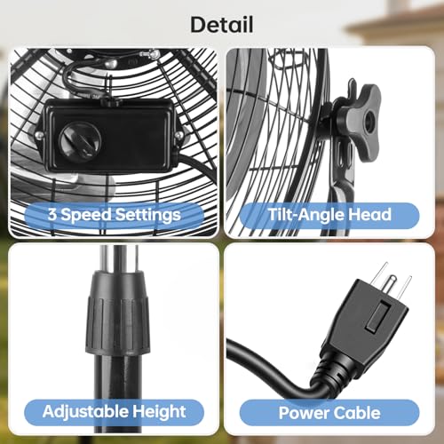 18-Inch Heavy Duty Metal Pedestal Fan with Adjustable Height & Quiet Operation