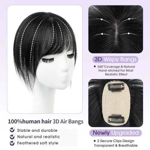 Jet Black Human Hair Topper with Bangs 10 Inch Clip-In Thinning Hair Cover for Women — Variation of Jet Black #1