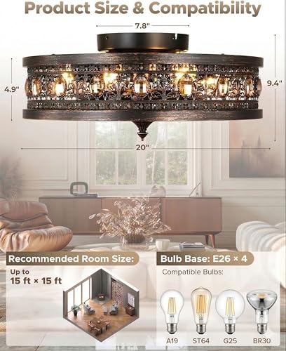Vintage Victorian Ceiling Fan with Light - Enclosed Bladeless Chandelier Fan for Bedroom & Living Room