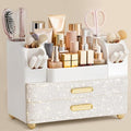 HBlife Makeup Organizer for Vanity with Brush Holder, Large Bathroom Countertop Cosmetic Organizer Skin Care Storage, Easy to Store Nail Polishes, Perfumes, Eyeshadow Palettes, Pearl All White
