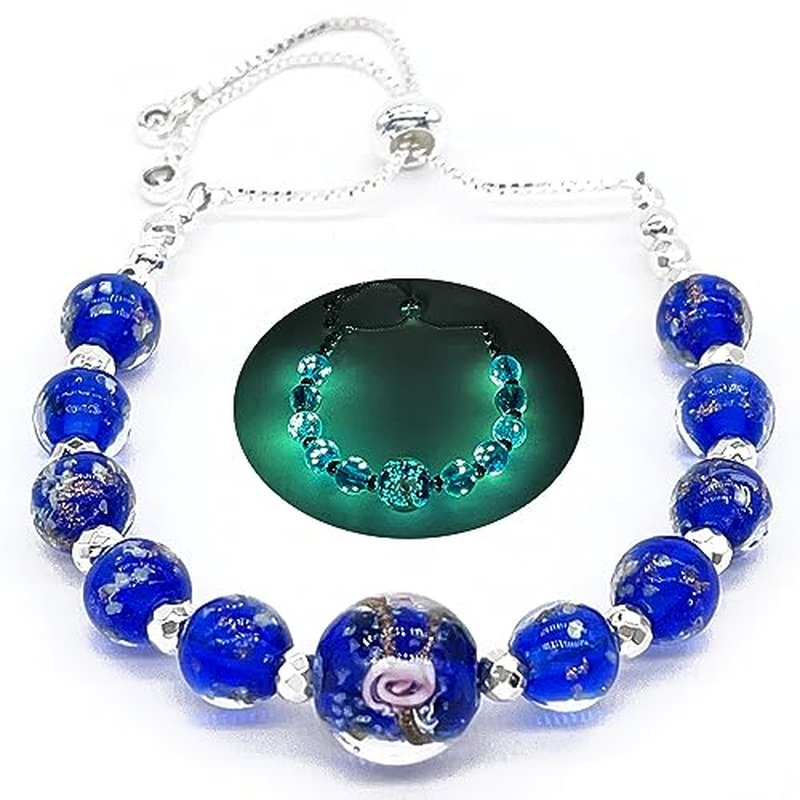 ARTSY Crafts Glow in The Dark Firefly Beads Bracelets Necklaces, Luminous Murano Glass Beads Jewelry Mermaid Crystals Healing Inspirational Bracelet Bangle