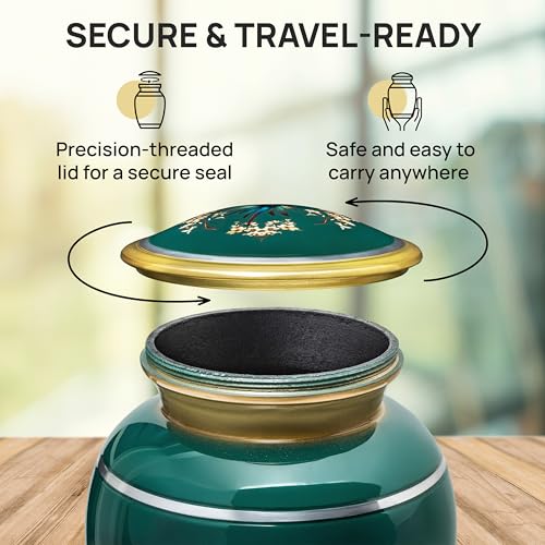Remoria Large Green Hummingbird Cremation Urn for Adults - Aluminum Memorial Container