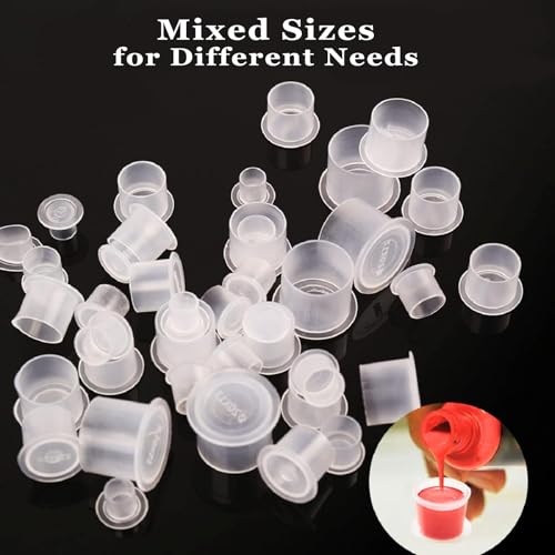Tattoo Ink Cup Caps Set - Mixed Size 1000pcs with Base for Tattoo Supplies (Variation: CSTA-226A-226B-226C-1000pcs)