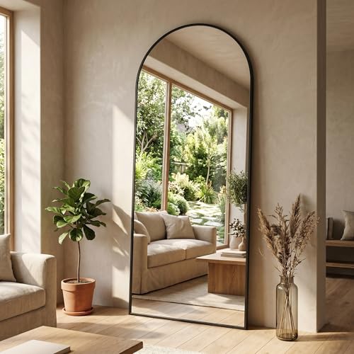 Full Length Floor Mirror with Stand - Arched Modern Design, HD Explosion-Proof Glass, Black 58x18 inches