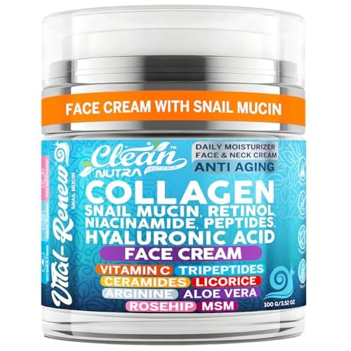 Vital Renew Snail Mucin Collagen Face Cream Daily Moisturizer Retinol Anti Aging Face Cream Niacinamide Peptides Hyaluronic Acid Vitamin C MSM Tripeptides Ceramides Licorice Arginine Aloe Vera