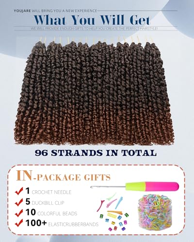 Youjare 12 Inch Pre-Looped Passion Twist Crochet Hair Extensions Pack of 8 T1B/30 Ombre Brown