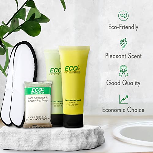 ECO amenities 140-Piece Bulk Hotel Toiletries Set - TSA-Approved Travel Shampoo & Conditioner - 14 g Bar Soap Bulk - 40 1 fl oz Shampoo & Conditioner, 20 Slipper Pairs