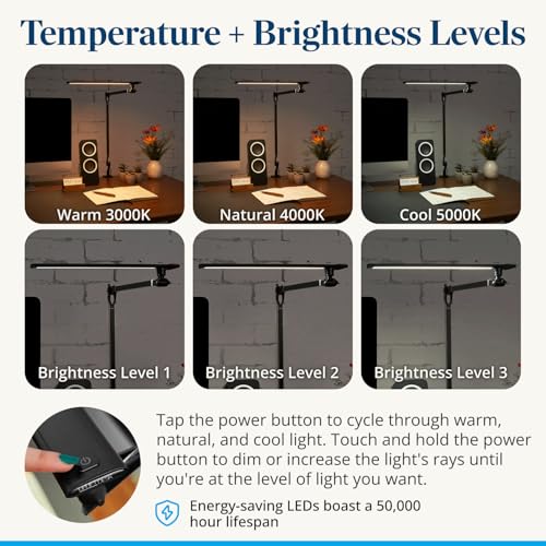 Black Clamp Desk Lamp with 3 Color Modes Dimmable Architect Light