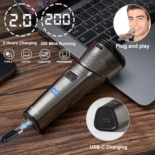 Electric Shaver Razor for Men Face Clean Shave - Rechargeable USB-C, Cordless, Dry/Wet Rotary Shaver with LED Display and Replacement Blade