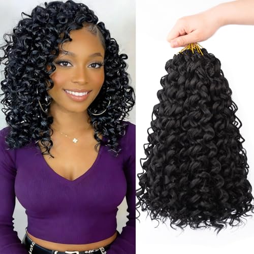 Pre Loop Crochet Hair 10 Inch - 8 Pack Ocean Wavy Synthetic Extensions for Black Women - Boho Beach Curl