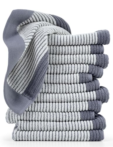 Gray Cotton Washcloths 12 Pack - Soft, Absorbent Bath & Facial Towels