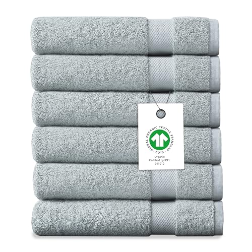 Delara Organic Cotton Luxuriously Plush Washcloths Pack of 6 | GOTS & Oeko-TEX Certified | Premium Quality Face Towels | Feather Touch Technology|650 GSM Long Staple|Soft, Quick Dry & Ultra-Absorbent