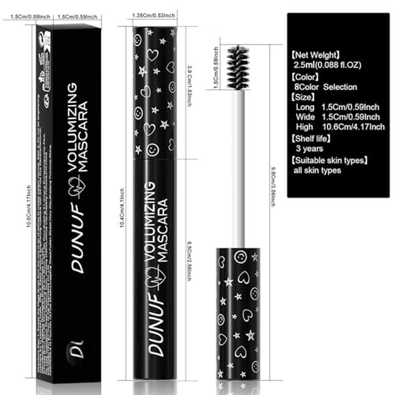 FantasyDay Smudge-Proof Colorful Mascara Set Liquid Lash Extensions Cosmetics, 8 Pcs Washable Volumizing Lengthening Defining Curling No Clumping Mascara Premium Xmas Eye Makeup Gift Set