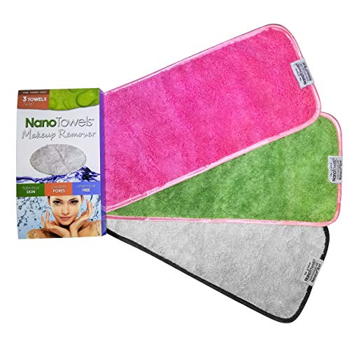 Nano Makeup Remover Cloth 3-Pack - Multi Color Reusable Facial Cleansing Towels Grey Pink Green