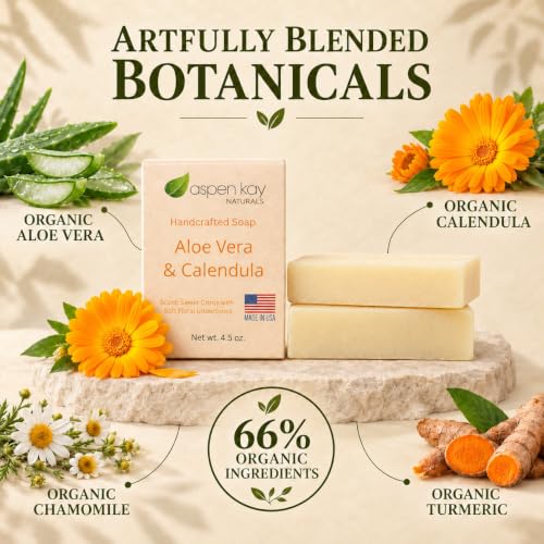 Lemon Blossom Calendula & Aloe Vera Soap - Organic Face & Body Bar, 4.5 oz, Pack of 3