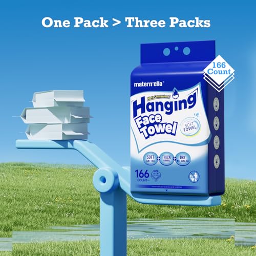 matern'ella Hanging Dry Wipes 166 Counts Face Towel Washcloth Facial Cleansing Thickened Makeup Remover Disposable Soft Face Towelettes for Sensitive Skin Fragrance and Alcohol Free Wet Dry Dual Use