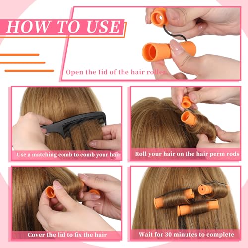 Tigeen 120 Pcs Perm Rods Set 0.87 Inch Orange Hair Curlers for Long & Short Hair